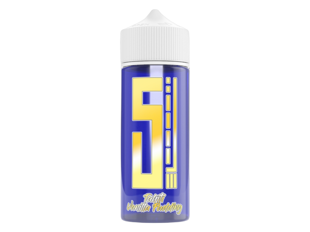 Verpackung des 5EL Blue Overdosed Longfills 10 ml – Tahiti Vanilla Pudding, mit 10 ml konzentriertem Aroma in einer 120 ml Flasche für vielseitigen Genuss.
