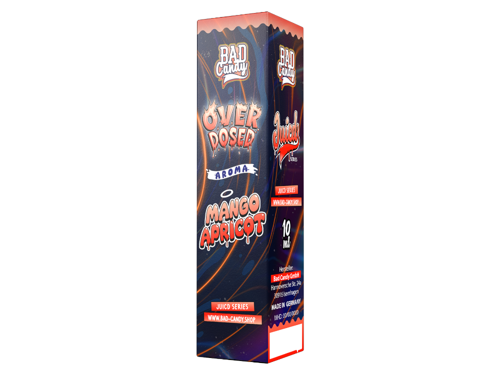 Detailansicht des Bad Candy Liquids Juicd Longfills Mango Aprikose mit erfrischender cooler Note, perfekt für Dampfer, die fruchtige Geschmäcker bevorzugen.