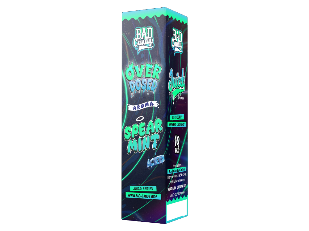 Bad Candy Liquids Juicd Longfills Spearmint Aroma Flasche, die die erfrischenden und süßen Eigenschaften des Aromas hervorhebt, perfekt für Dampfer, die Minze lieben.