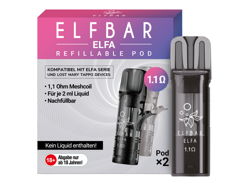ELFBAR Elfa Leer-Pods – 2 ml Ersatzpods mit 1,1 Ohm Mesh Coil