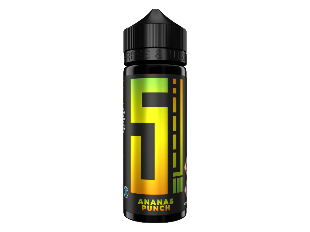 Das 5EL Longfill Aroma Ananas Punch in einer 120ml Chubby Gorilla Flasche, die mit 10ml Ananas Punch gefüllt ist, bietet einen erfrischenden Ananasgeschmack für E-Zigaretten.