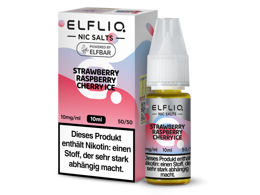 ELFLIQ - Strawberry Raspberry Cherry Ice - Nikotinsalz Liquid: erfrischende Mischung aus Erdbeeren, Himbeeren und Kirschen mit Nikotinstärken von 10 mg/ml und 20 mg/ml, ideal für E-Zigaretten.