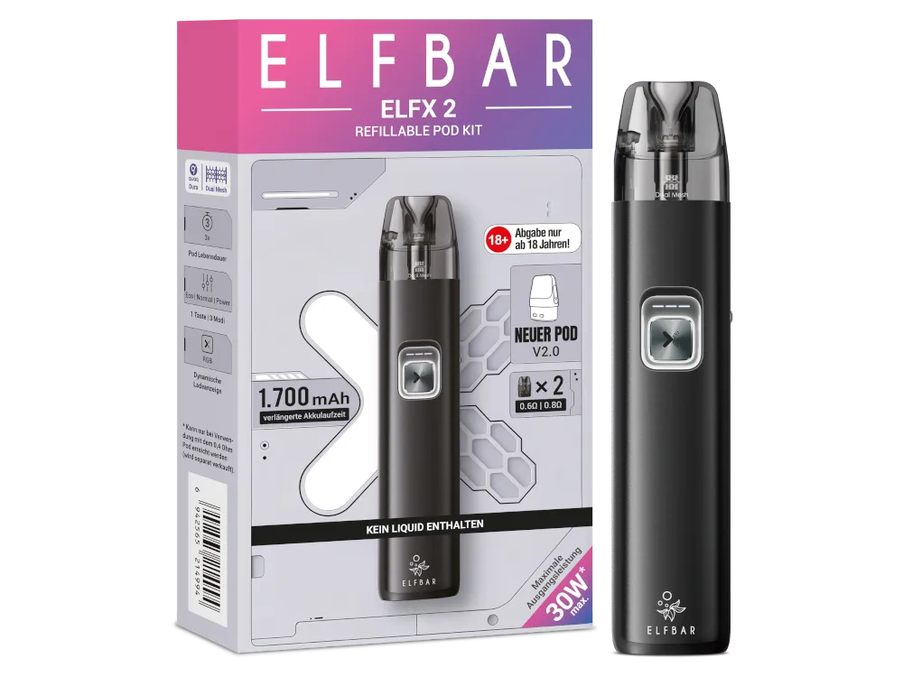Elfbar ELFX 2 E-Zigaretten Set – 30W Pod System mit 1700 mAh Akku