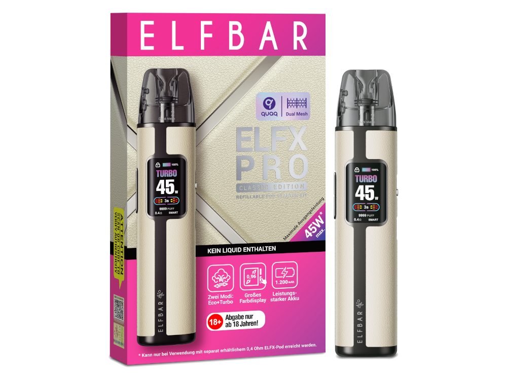 Elfbar - Elfx Pro E-Zigaretten Set mit 1200 mAh Akku, USB-C, Airflow & Top-Filling