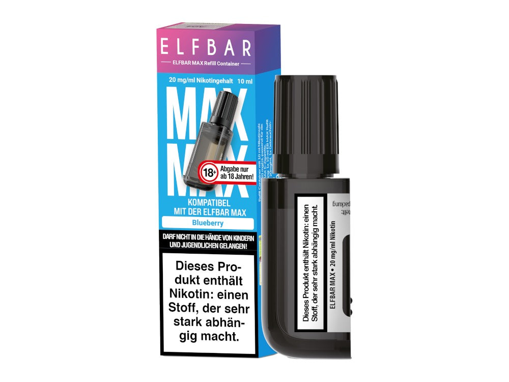 Elfbar Max Refill Container – 10 ml vorgefüllt mit Nikotinsalz Liquid in verschiedenen Geschmacksrichtungen (20 mg)ml