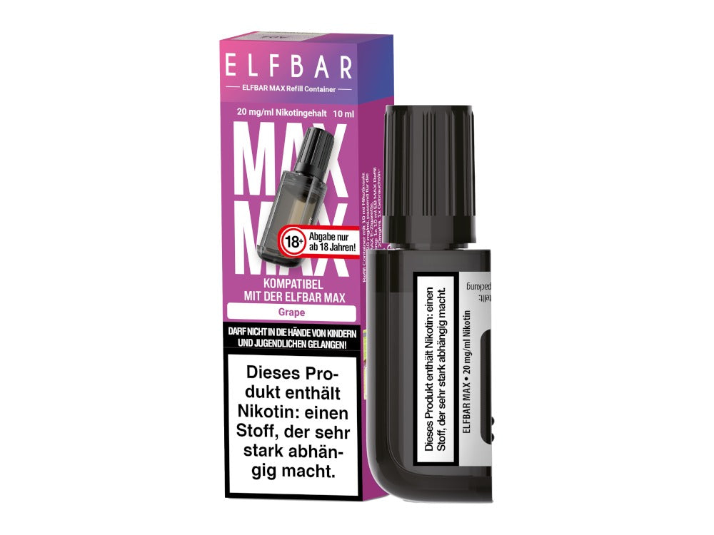 Elfbar Max Refill Container – 10 ml vorgefüllt mit Nikotinsalz Liquid in verschiedenen Geschmacksrichtungen (20 mg)ml