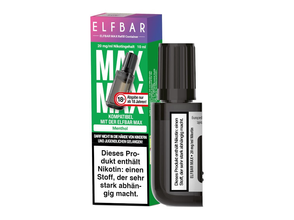 Elfbar Max Refill Container – 10 ml vorgefüllt mit Nikotinsalz Liquid in verschiedenen Geschmacksrichtungen (20 mg)ml