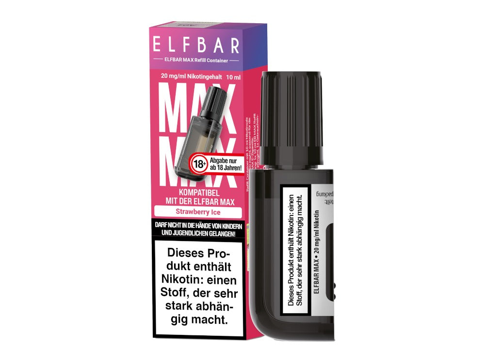 Elfbar Max Refill Container – 10 ml vorgefüllt mit Nikotinsalz Liquid in verschiedenen Geschmacksrichtungen (20 mg)ml