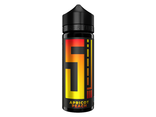 5EL - Longfills 10 ml - Apricot Peach Aroma für E-Zigaretten, abgebildet in einer 120ml Chubby Gorilla Flasche.