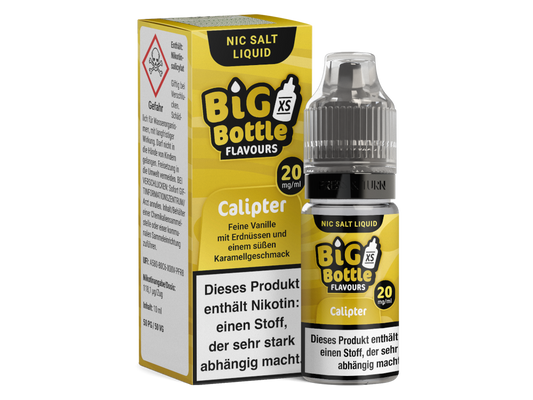 Big Bottle - Calipter - Nikotinsalz Liquid in einer 10 ml Flasche mit Vanille, Erdnuss und Karamell Geschmack, erhältlich mit 10 mg/ml oder 20 mg/ml Nikotin.
