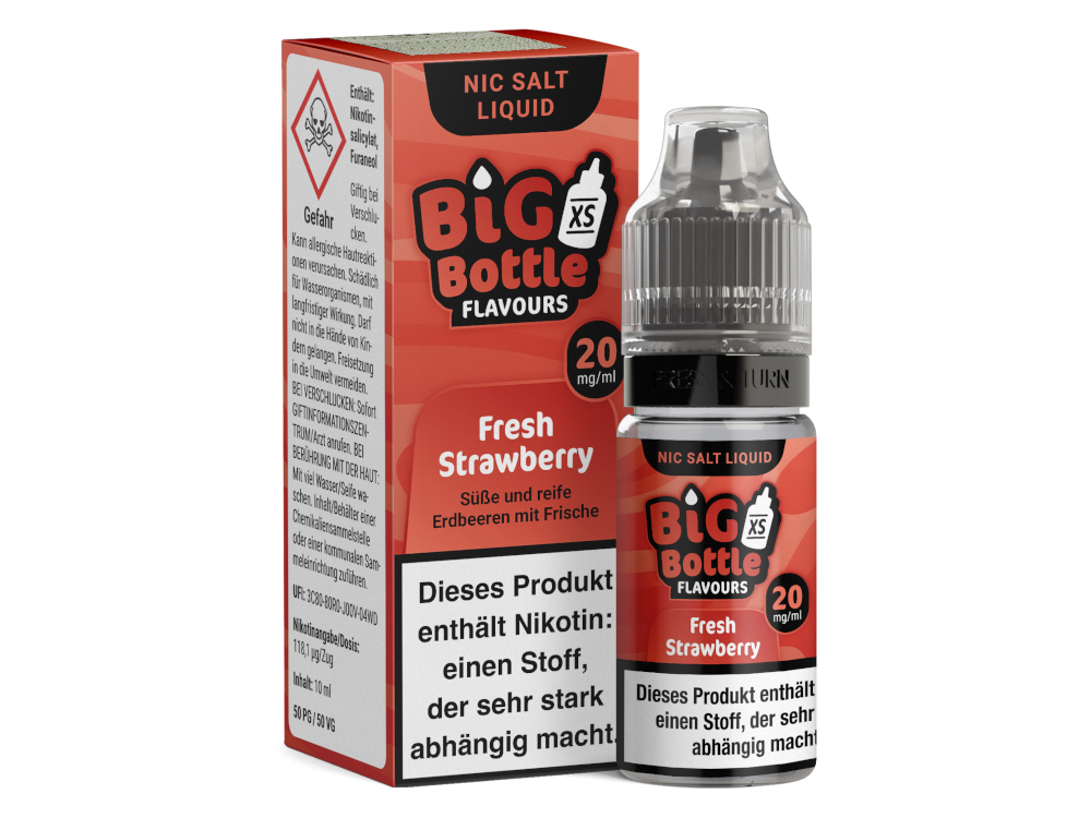 Big Bottle - Fresh Strawberry - Nikotinsalz Liquid: 10 ml Flasche mit frischem Erdbeergeschmack, erhältlich in 10 mg/ml und 20 mg/ml Nikotin, ideal für E-Zigaretten.