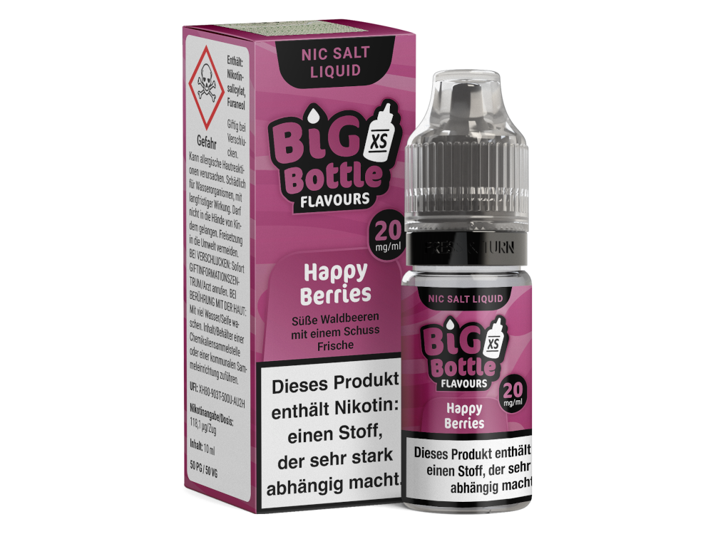 Big Bottle - Happy Berries - Nikotinsalz Liquid in einer 10 ml Flasche, ideal für E-Zigaretten. Der frische Waldbeerengeschmack begeistert Dampfer.