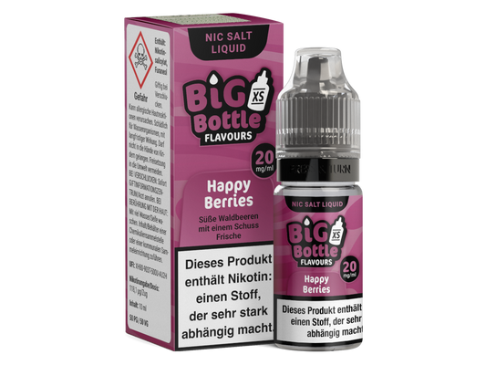 Big Bottle - Happy Berries - Nikotinsalz Liquid in einer 10 ml Flasche, ideal für E-Zigaretten. Der frische Waldbeerengeschmack begeistert Dampfer.