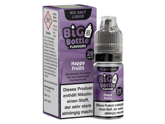 Big Bottle - Happy Fruits - Nikotinsalz Liquid in einer 10 ml Flasche mit einem exotischen Geschmack von Blaubeere, Guave und Drachenfrucht, ideal für E-Zigaretten.