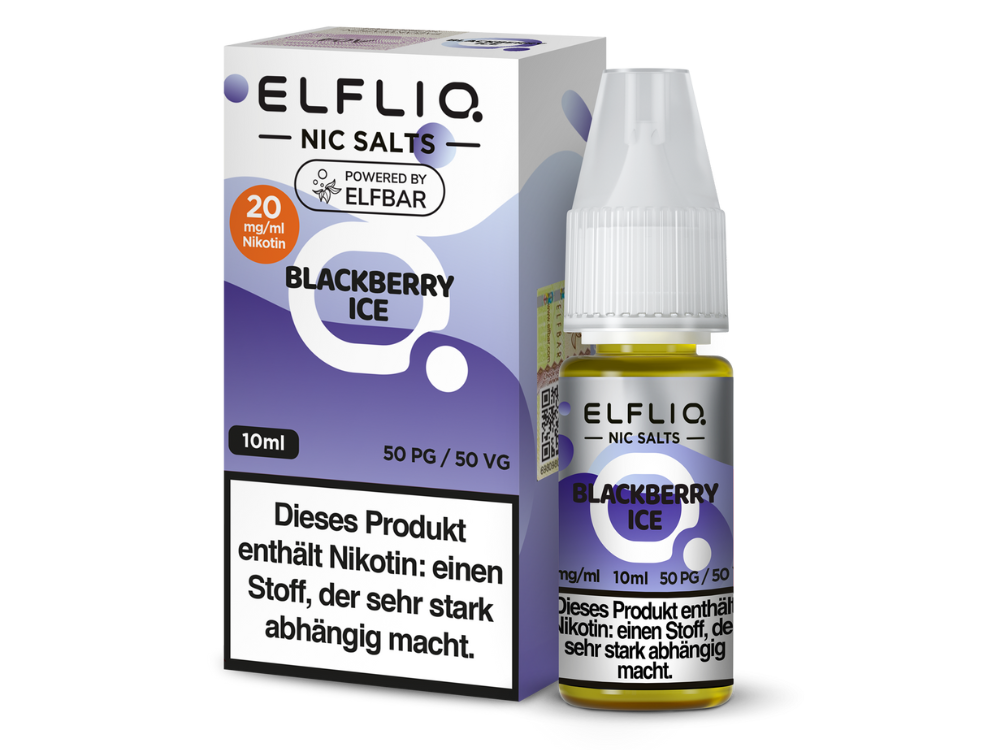 ELFLIQ - Blackberry Ice - Nikotinsalz Liquid in einer 10 ml Flasche, mit erfrischendem Brombeeraroma und Nikotinstärken von 10 mg/ml und 20 mg/ml.