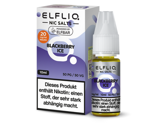 ELFLIQ - Blackberry Ice - Nikotinsalz Liquid in einer 10 ml Flasche, mit erfrischendem Brombeeraroma und Nikotinstärken von 10 mg/ml und 20 mg/ml.