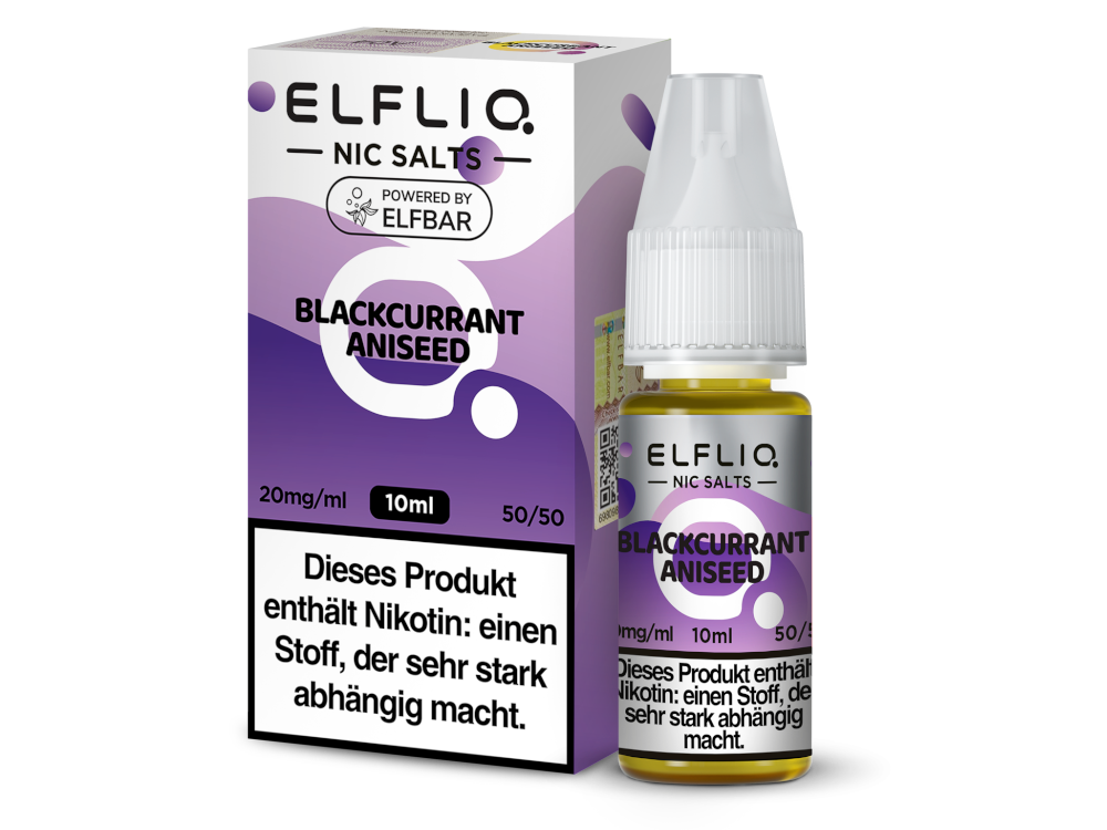 ELFLIQ Nikotinsalz Liquid in der Geschmacksrichtung Schwarze Johannisbeere und Anis, 10 ml Flasche von RavenSmoke DE.