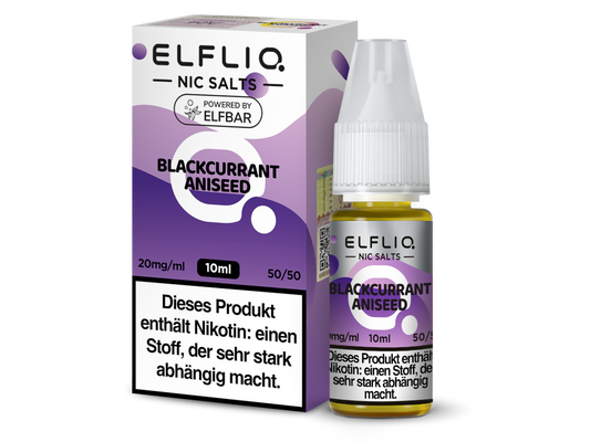 ELFLIQ Nikotinsalz Liquid in der Geschmacksrichtung Schwarze Johannisbeere und Anis, 10 ml Flasche von RavenSmoke DE.
