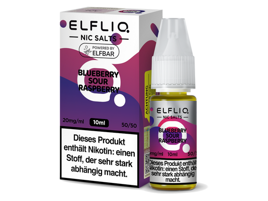ELFLIQ Blueberry Sour Raspberry Nikotinsalz Liquid 10ml in einer stilvollen Flasche, die fruchtigen Genuss mit 10mg Nikotin bietet.