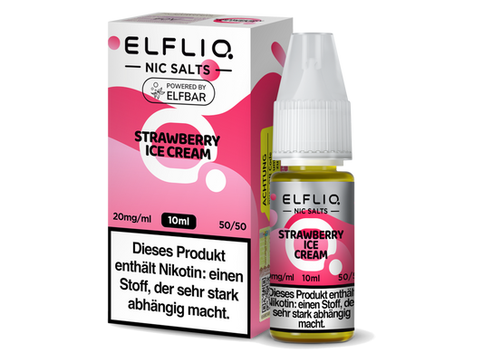 ELFLIQ Erdbeer Eiscreme Nikotinsalz Liquid in 10 ml Flasche, 10 mg/ml und 20 mg/ml erhältlich.
