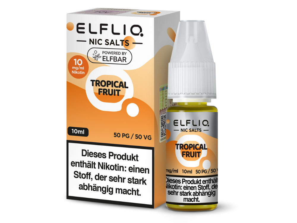 Anwendung des ELFLIQ - Tropical Fruit - Nikotinsalz Liquids in einer E-Zigarette, für ein fruchtiges Dampferlebnis.