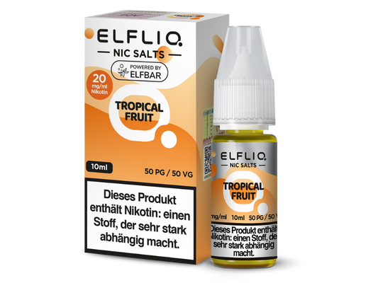 ELFLIQ - Tropical Fruit - Nikotinsalz Liquid in einer 10 ml Flasche, bietet intensiven Geschmack tropischer Früchte mit 10 mg/ml oder 20 mg/ml Nikotin.