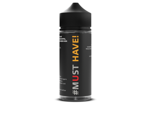 Must Have - Longfills 10 ml - U von RavenSmoke DE, zeigt eine Mischung von grünem Tee, Drachenfrucht, Granatapfel, Blaubeeren und Frische in einer 120 ml Liquidflasche.