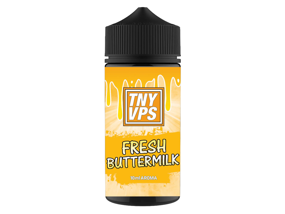 TNYVPS Longfills Fresh Buttermilk 10ml Aroma Flasche, die die Aromen von Buttermilch und Zitrone in einem ansprechenden Design kombiniert. Ideal für E-Zigaretten, die für ein intensives Geschmackserlebnis sorgen.