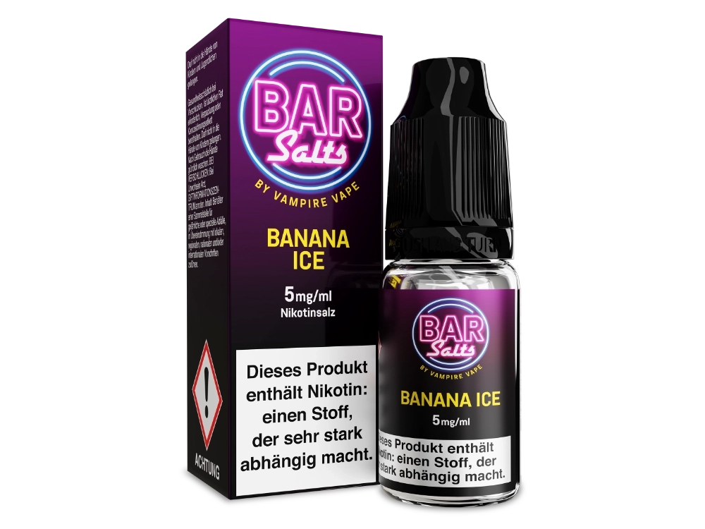 Vampire Vape Bar Salts Nikotinsalz Liquid - Banana Ice, eine 10 ml Flasche mit dem Geschmack von Banane und einer kühlen Note, Ideal für E-Zigaretten.