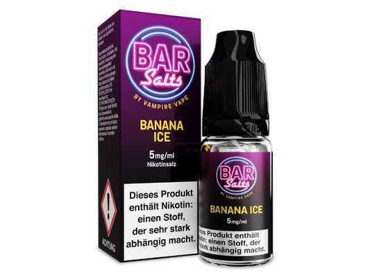 Vampire Vape Bar Salts Nikotinsalz Liquid - Banana Ice, eine 10 ml Flasche mit dem Geschmack von Banane und einer kühlen Note, Ideal für E-Zigaretten.