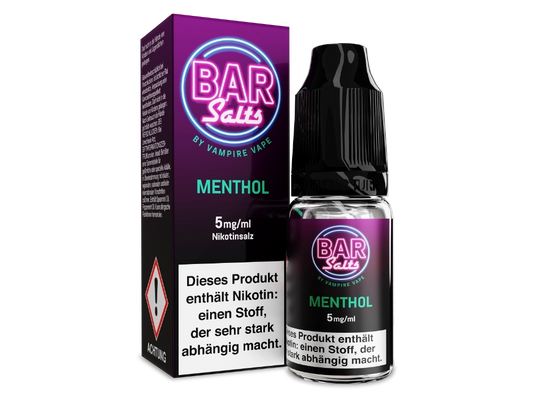 Vampire Vape Bar Salts Menthol - Nikotinsalz Liquid in 10 ml Flasche, ideal für E-Zigaretten, mit 5 mg, 10 mg oder 20 mg Nikotingehalt.