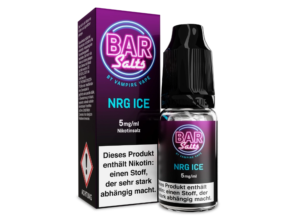 Vampire Vape - Bar Salts - Nikotinsalz Liquid - NRG Ice in 10 ml Flasche, erfrischender Geschmack eines gekühlten Energydrinks mit Nikotingehalt von 5 mg/ml, 10 mg/ml oder 20 mg/ml, geeignet für E-Zigaretten.