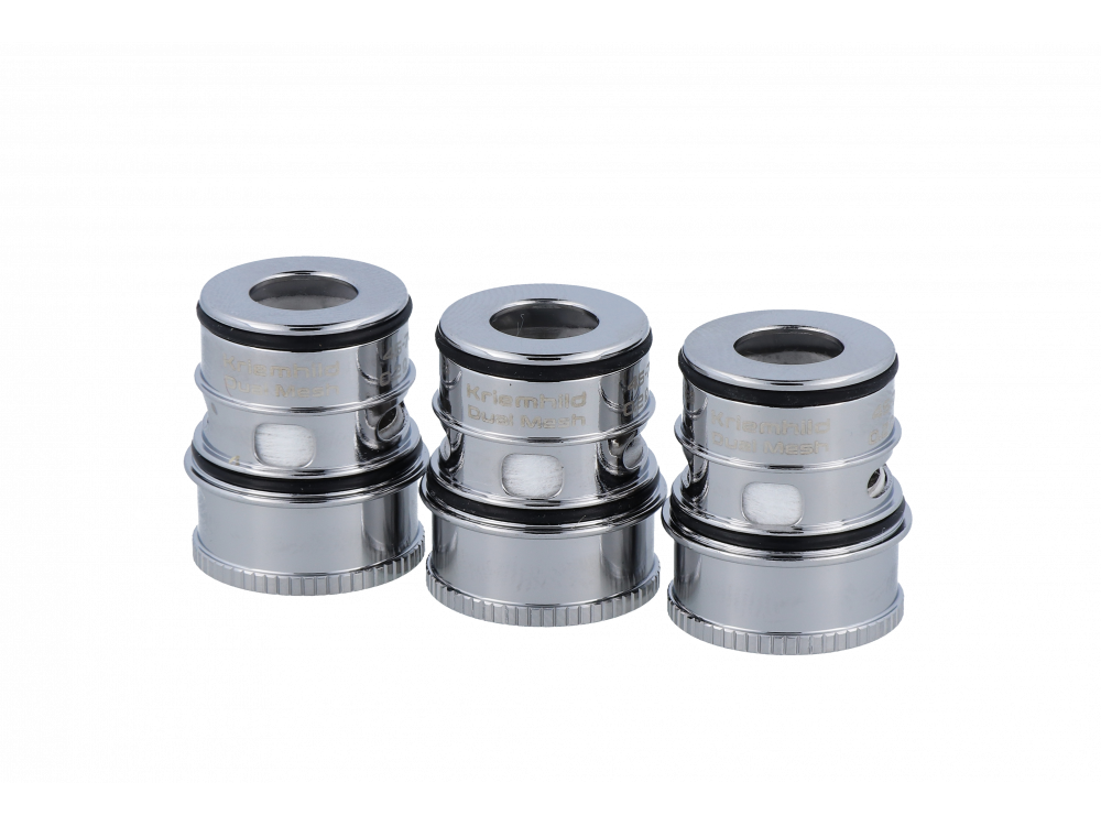 Vapefly Kriemhild Dual Mesh 0,2 Ohm Head - 3 Stück pro Packung, ideal für direkte Lungeninhalation bei 45-70 Watt, erhältlich in Silber und Gold.