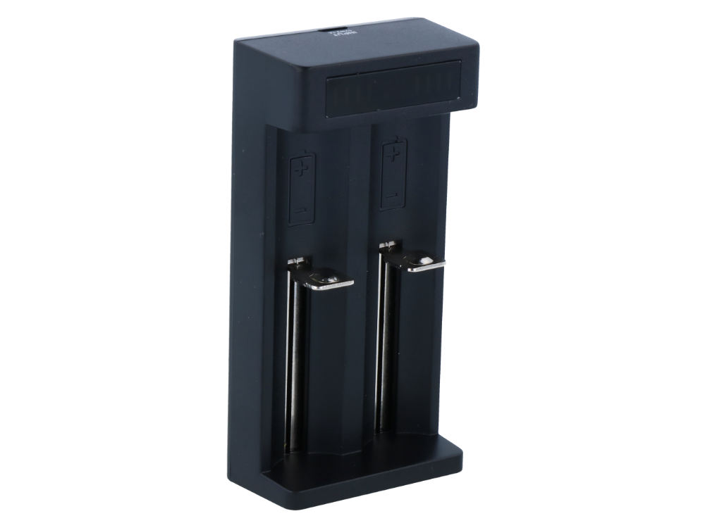 XTAR MC2 Ladegerät mit USB-C Anschluss für Li-ion Akkuzellen, kompatibel mit 18650, 21700 und 26650 Akkus, kompakte Größe und intelligenter Stromanpassung.