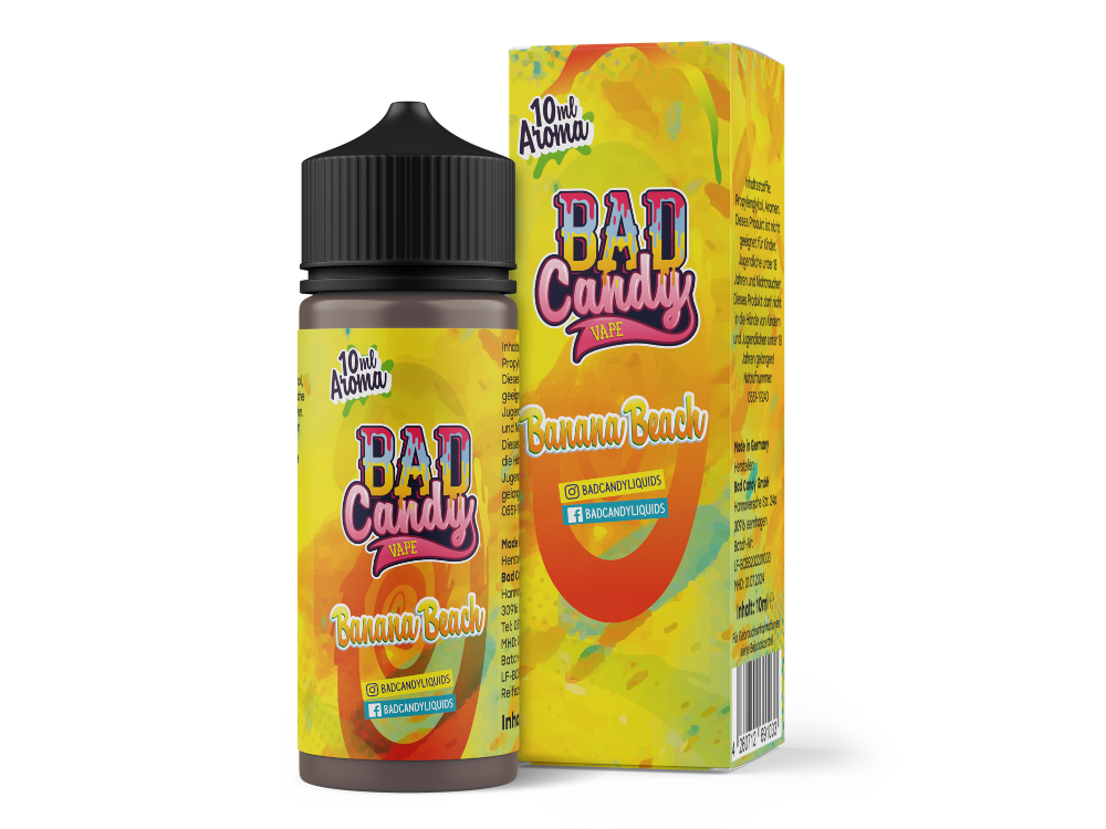 Bad Candy Aroma Banana Beach - 10ml Flasche mit fruchtiger Bananen-Milch Vanille-Eis Mischung, ideal für E-Zigaretten mit Koolada Effekt.