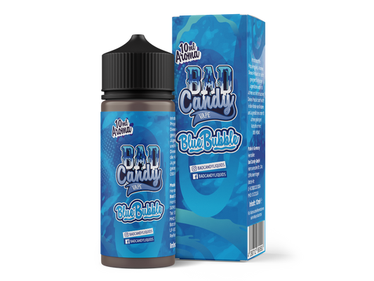 Bad Candy Aroma Blue Bubble 10ml mit intensiven Fruchtaromen von Blaubeeren, Johannisbeeren, Limonade und Kaugummi in einer 120ml Flasche.