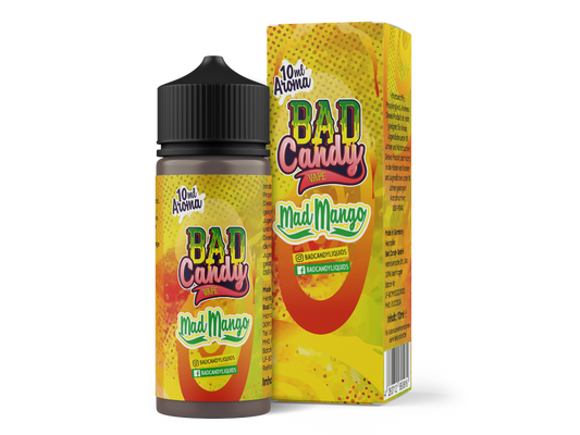 Bad Candy Aroma Mad Mango 10ml - Flasche mit intensivem Mango-, Kokos-, Maracuja- und Ananasgeschmack.