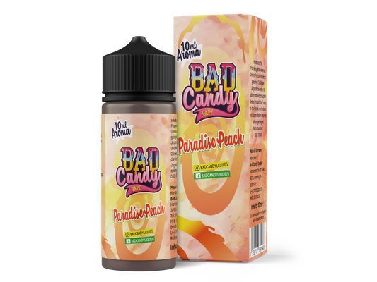 Bad Candy Aroma Paradise Peach 10ml - Flasche mit Pfirsich- und Maracuja-Geschmack, ideal für E-Liquids, hergestellt in Deutschland.