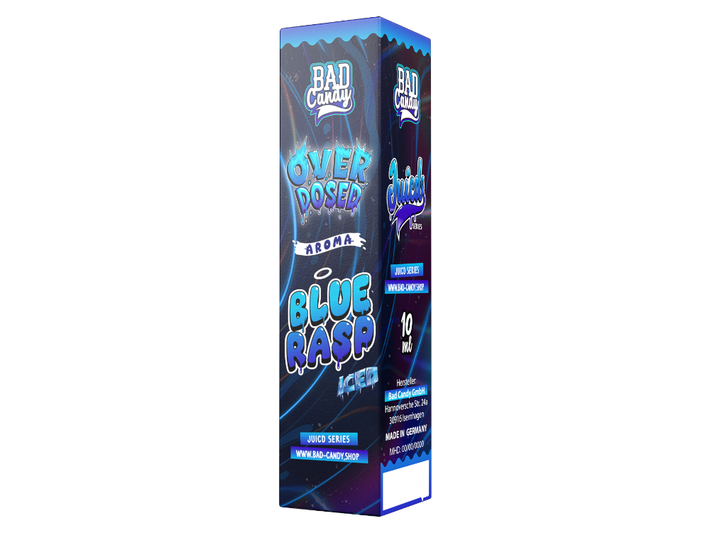 Bad Candy Liquids Juicd Longfills 10 ml - Blue Rasp Aroma, eine fruchtige Mischung aus Blaubeeren und Himbeeren mit einem kühlenden Effekt, ideal für Dampfer.