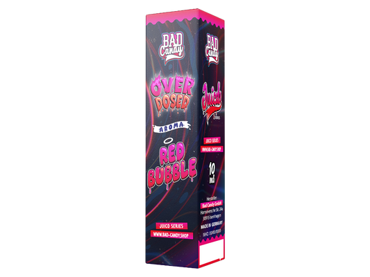 Bad Candy Liquids Juicd Longfills 10ml - Red Bubble Aroma in einer eleganten Verpackung zeigt die Geschmacksrichtung Beeren-Kaugummi für ein einzigartiges Dampferlebnis.