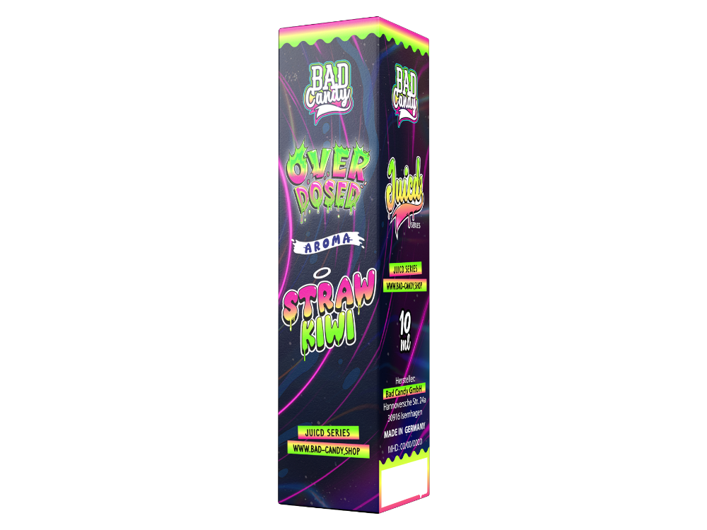 Bad Candy Liquids Juicd Longfills 10ml - Straw Kiwi E-Liquid Aroma in einer 60ml Flasche, ideal für Dampfer, die fruchtige Frische und die Kombination aus süßen Erdbeeren und Kiwis genießen möchten.