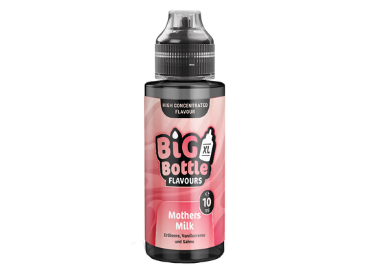 Das Big Bottle - Longfills 10 ml - Mothers Milk Aroma in einer 120 ml Flasche, das den Geschmack eines Erdbeer-Vanille-Sahne-Milkshakes entfaltet. Ideal für E-Zigaretten.