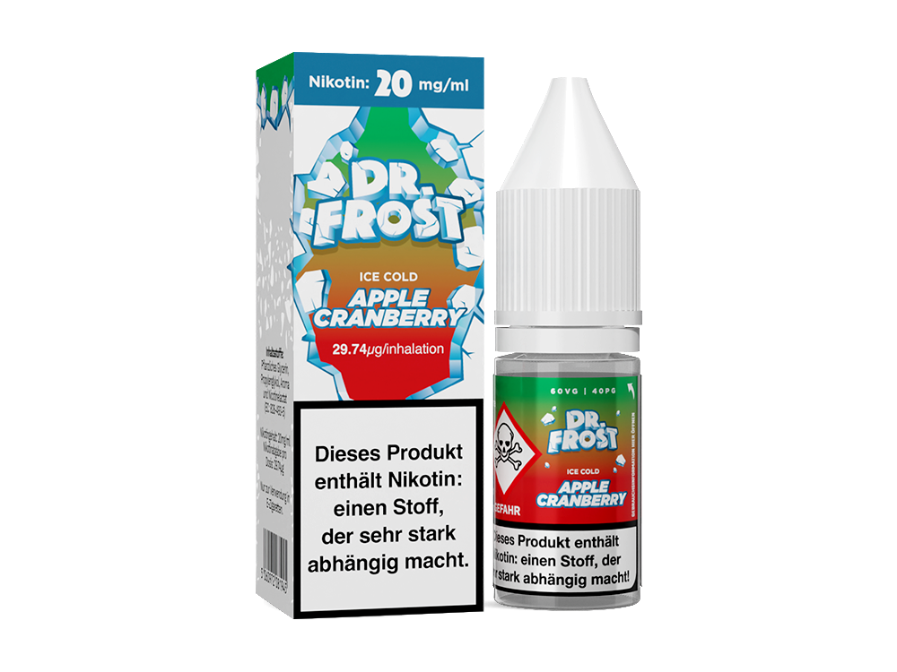 Dr. Frost - Ice Cold - Nikotinsalz Liquid in der Geschmacksrichtung Apple Cranberry, 10 ml Flasche, für E-Zigaretten, mit wahlweise 10 mg/ml oder 20 mg/ml Nikotingehalt.