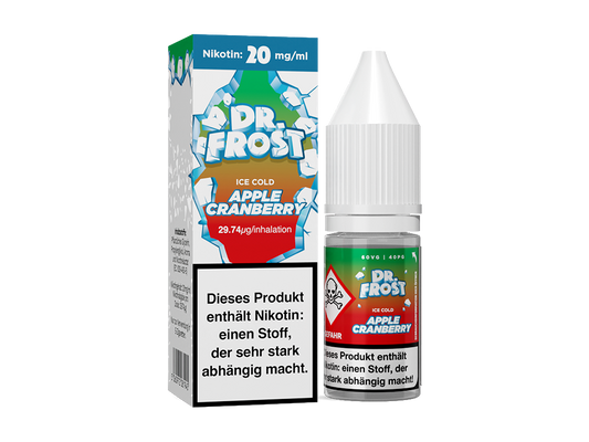 Dr. Frost - Ice Cold - Nikotinsalz Liquid in der Geschmacksrichtung Apple Cranberry, 10 ml Flasche, für E-Zigaretten, mit wahlweise 10 mg/ml oder 20 mg/ml Nikotingehalt.
