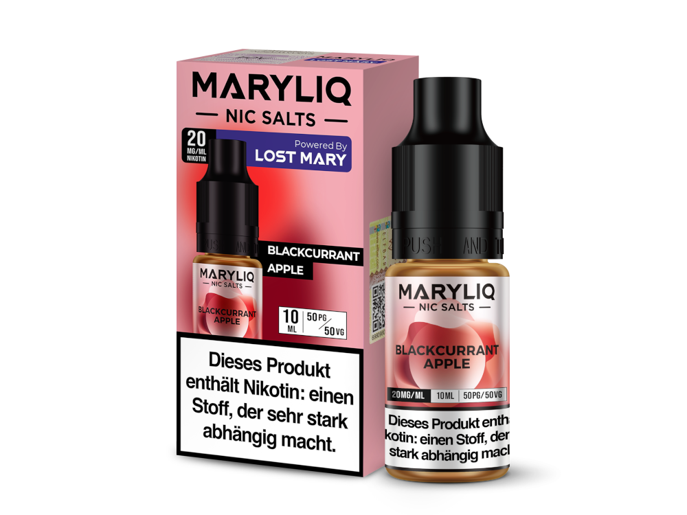 MARYLIQ Nikotinsalz Liquid - Blackcurrant Apple, 10 ml Flasche mit Geschmack von schwarzer Johannisbeere, Apfel und kühler Note, für Dampfen optimal geeignet.