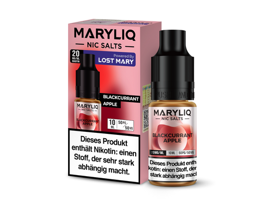 MARYLIQ Nikotinsalz Liquid - Blackcurrant Apple, 10 ml Flasche mit Geschmack von schwarzer Johannisbeere, Apfel und kühler Note, für Dampfen optimal geeignet.