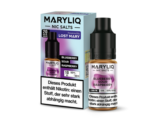 MARYLIQ Nikotinsalz Liquid Blueberry Sour Raspberry - Das ideale Liquid mit saftigem Blaubeer- und Himbeergeschmack, erhältlich in 10 mg/ml und 20 mg/ml Nikotin für Dampfer.