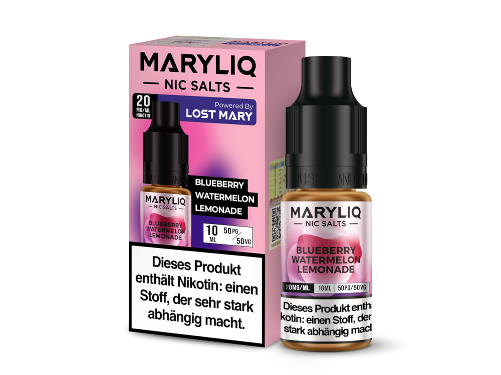 MARYLIQ Nikotinsalz Liquid Blueberry Watermelon Lemonade in einer 10 ml Flasche, erfrischender Blaubeer- und Wassermelengeschmack für Dampfer.