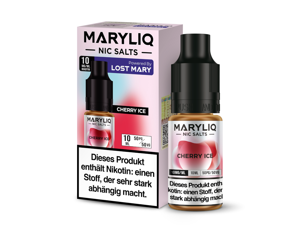 MARYLIQ Nikotinsalz Liquid Cherry Ice - 10 ml Flasche des aromatisierten Liquids mit frischem Kirschgeschmack zum Dampfen.