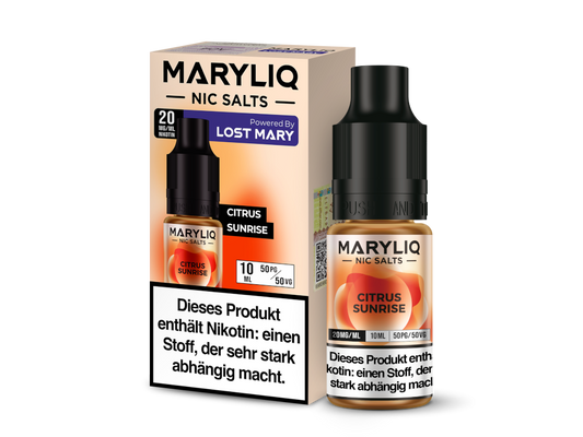 MARYLIQ Nikotinsalz Liquid Citrus Sunrise - 10 ml Flasche mit fruchtigem Geschmack von Erdbeere, Orange und Ananas, ideal zum Dampfen mit E-Zigarette.